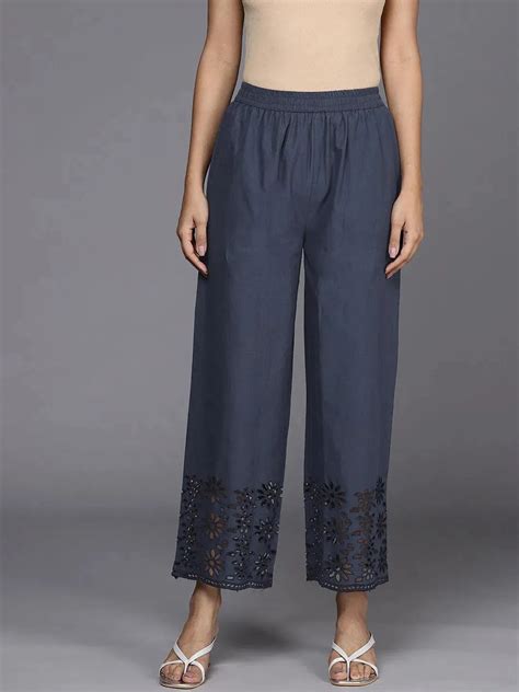 Buy Blue Solid Cotton Palazzos Online at Rs.475 | Libas