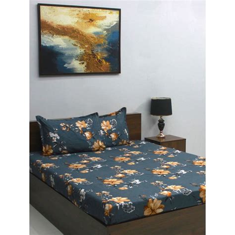 Buy Bombay Dyeing Mimosa 164 GSM Microfiber Grey Floral Double Bedsheet ...