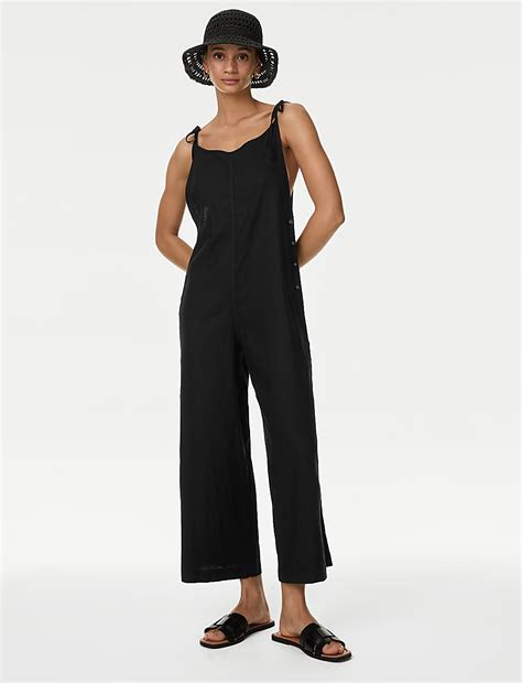 Buy Linen Rich Wide Leg Cropped Jumpsuit at Marks & Spencer