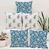 Buy STITCHNEST Set of 5 Polycotton Cushion Covers – 16x16 Inches – Blue ...