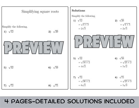 Simplifying Square Roots Worksheet Pdf