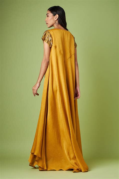 Aakaar - Mustard Embellished Maxi Dress - Elahe