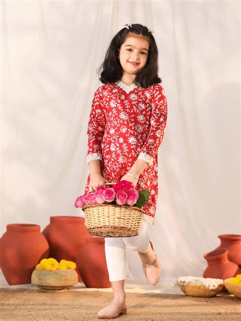 Girl's' Red Kurta Leggings Set – vastramay