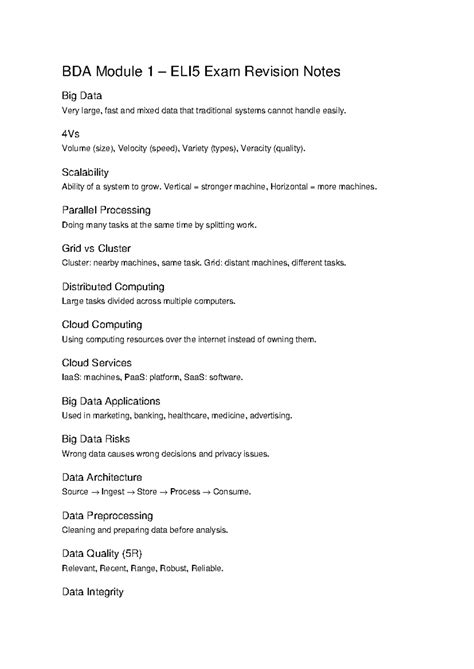 BDA Module 1 ELI5 Exam Revision Notes on Big Data Concepts - Studocu