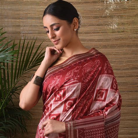 IKAT MASTERPIECE Akshara Handwoven Silk Saree - Burnt Sienna – Vriksh ...