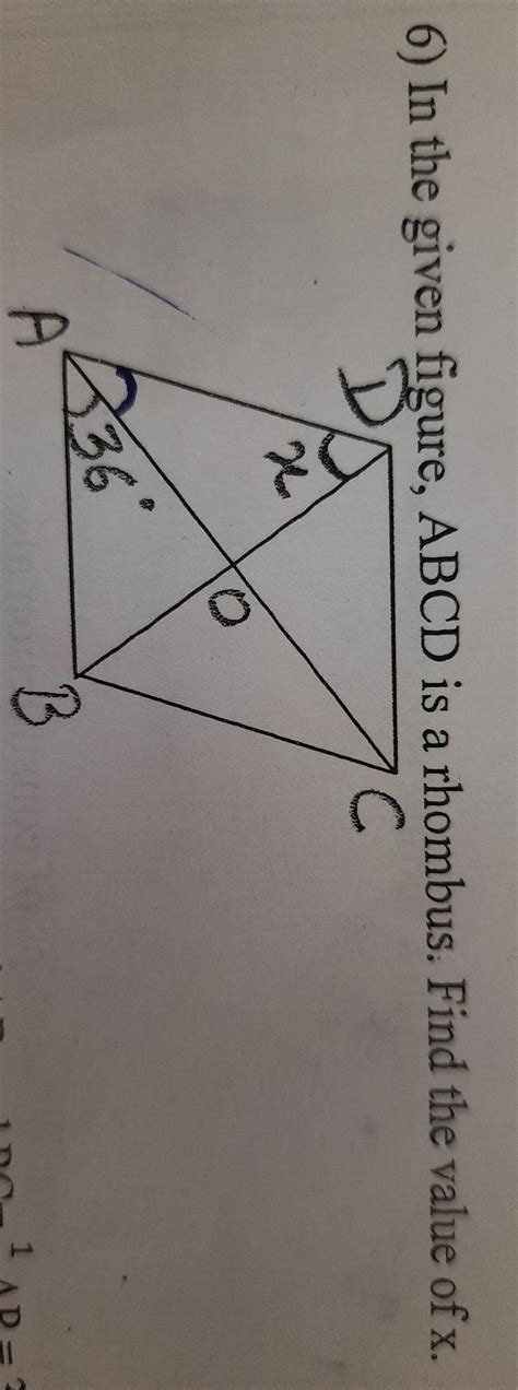 In the given figure, abcd is a rhombus. find the value of x ? - Brainly.in