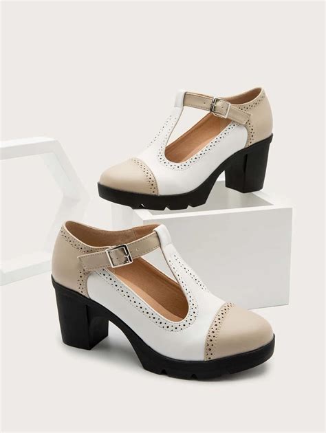Two Tone Chunky Heeled Mary Janes | SHEIN USA
