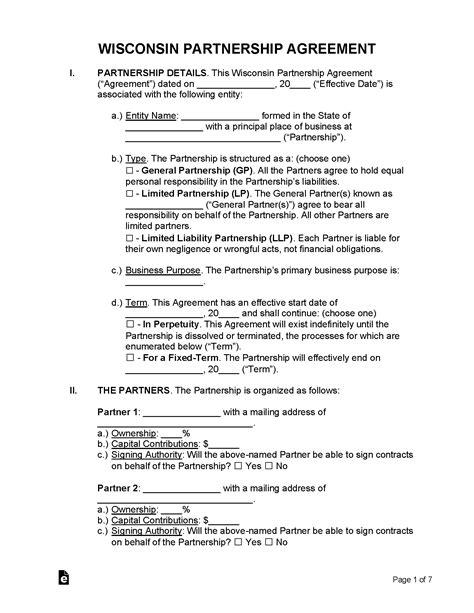 Free Wisconsin Partnership Agreement Templates (6) - Secretary of State ...
