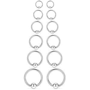 Buy SCERRING 12PCS 12G Stainless Steel Captive Bead Ring Nose Rings ...