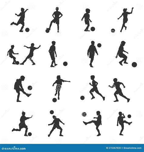 Kids Playing Soccer Silhouette, Kids Playing Football Silhouette Stock ...