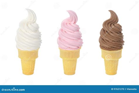 Frozen Yogurt or Soft Serve Ice Cream Cones Stock Photo - Image of ...