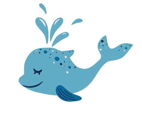 Ładny delfin. Uroczy niebieski delfin z fontanną. Widok z boku na ...