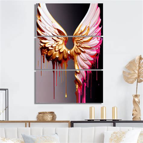 Everly Quinn Elger " Gold And Black Angel Wings IV " 3 - Pieces Print on Canvas | Wayfair