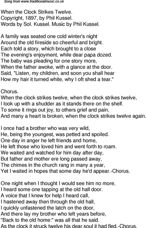 Old Time Song Lyrics for 61 When The Clock Strikes Twelve
