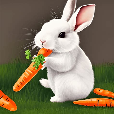 Cute White Rabbit Eating Carrot in Garden · Creative Fabrica