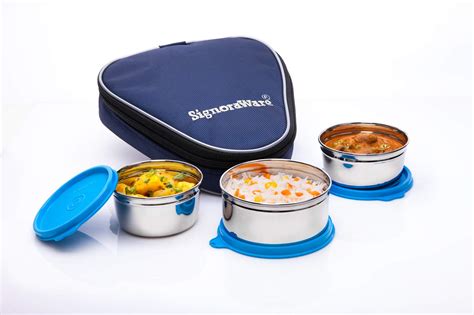 Buy Signoraware Sleek Stainless Steel Lunch Box (250ml+250ml+350ml ...