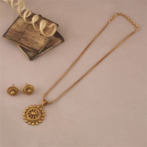 Antique gold plated floral necklace set with jhumka earring - smarsjewelrys