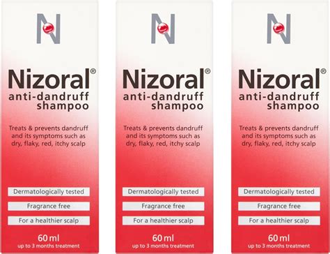 Nizoral Anti Dandruff Shampoo Ketoconazole Treatments Fragrance Free 3 x 60ml : Amazon.co.uk: Beauty