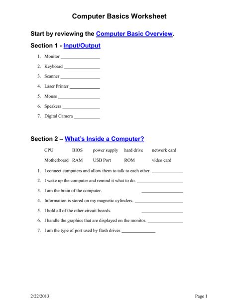 Computer Basics Worksheet 的图像结果