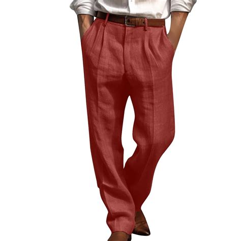 JIUKE Mens Cotton Linen Pants Straight Leg Pleated Work Dress Pants ...