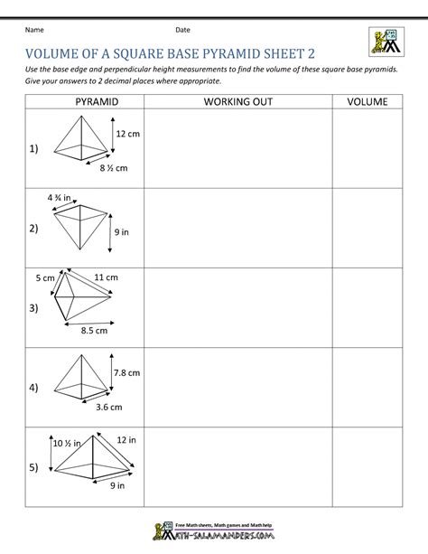 Square Base Pyramid Volume Calculator - Worksheets Library