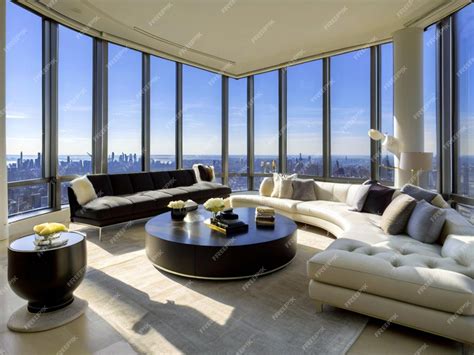 Premium Photo | A Iconic New York City Penthouse living room with a ...