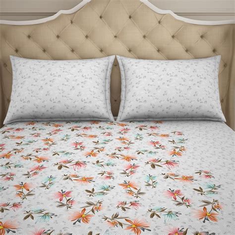 Buy SPACES Blockbuster Grey Printed Cotton Queen Bedsheet Set ...