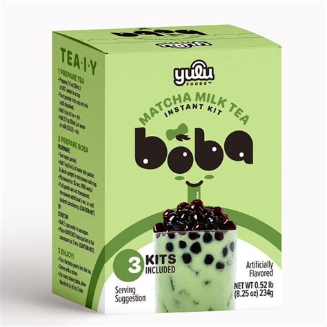 Yulu Foods Instant Boba Matcha Milk Tea Kit with Tapioca Pearls, Short Box (8.25 oz) Delivery or ...