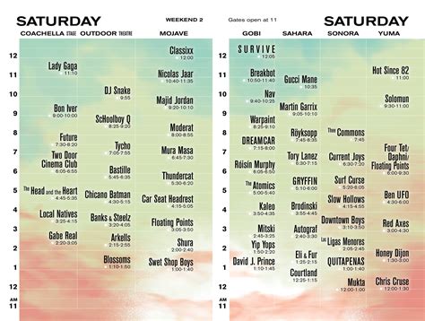 Coachella Saturday April 22 2017 Lineup Weekend 2 – South OC Beaches