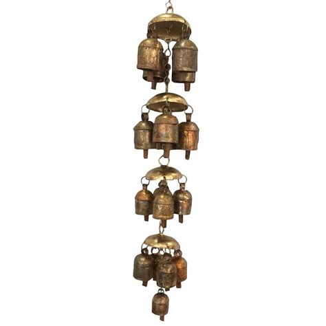 Meraki Indian Traditional Design Four Capped Hanging Metal Wind Chime ...