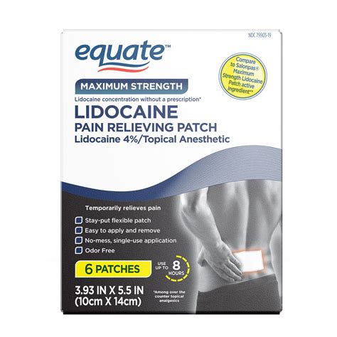 Equate Lidocaine Pain Relieving Patch 4% Lidocaine, 6 Count, Compare to ...