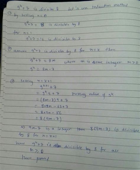 prove that 9^n+7 is divisible by 8 - Brainly.in