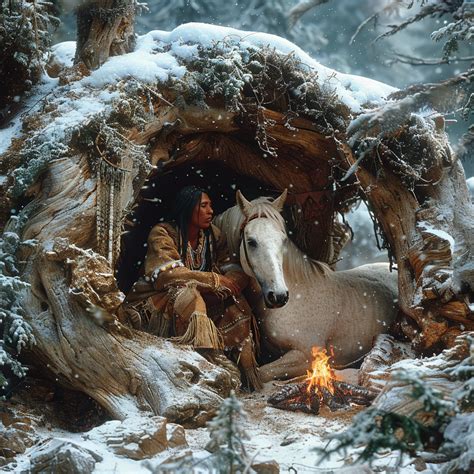 Riders of the Snowy Plains Native American White Horse Canvas | Native american paintings ...