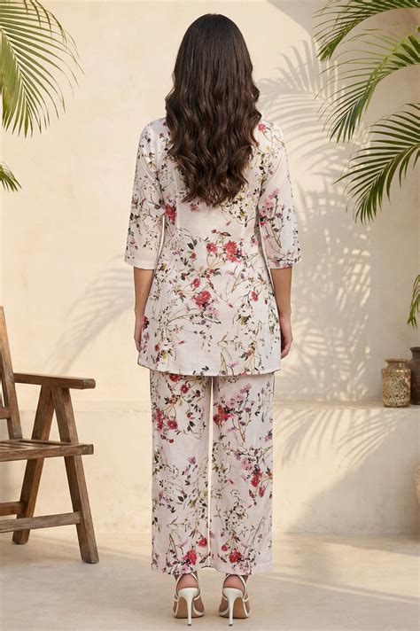 Buy Off White Floral Printed A-line Top and Palazo Co-ord Set Online ...