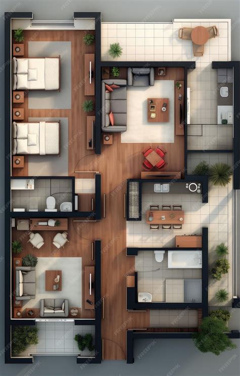 Premium Photo | Generative ai illustration of a two bedrooms apartment ...