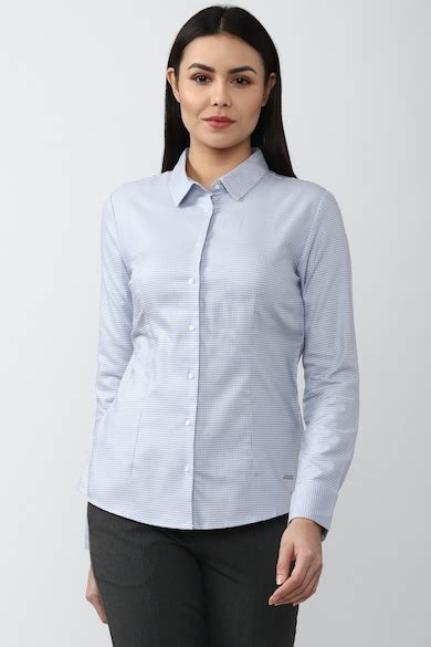 Buy Women Blue Check Long Sleeves Formal Shirt Online - 745474 | Van Heusen