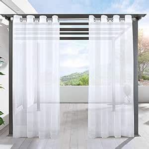 LIFONDER White Sheers Outdoor Curtains - 2 Packs Grommet Indoor Outdoor ...