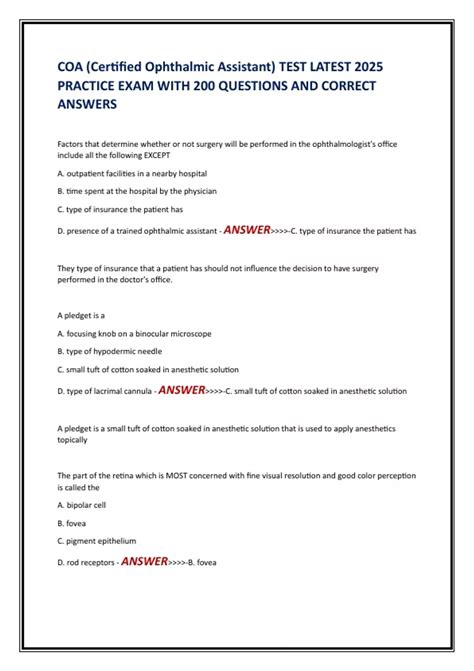 COA (Certified Ophthalmic Assistant) TEST LATEST 2025 PRACTICE EXAM ...