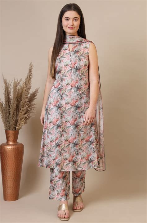 Buy Multi-coloured Digital Floral Printed Sleeveless A-line Kurta and ...