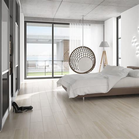 Sophie Cream Wood Effect Floor Tiles in Modern Bedroom | Bedroom floor ...