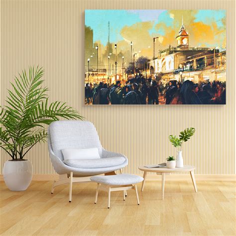 People In A City Park D1 Canvas Painting Synthetic Frame – ArtzFolio.com