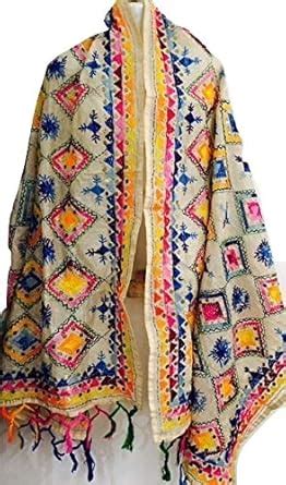 MULTICOLOUR CHANDERI HAND EMBROIDERED PHULKARI STOLE DUPATTA SCARF ...