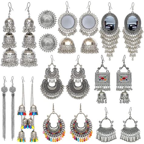 Buy Nriti Biggest Combo Of 10 Pair Afghani Jhumka Earrings, Brass Big ...