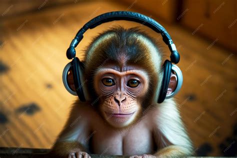 Premium Photo | Animal funny monkey with headphones staring at camera ...
