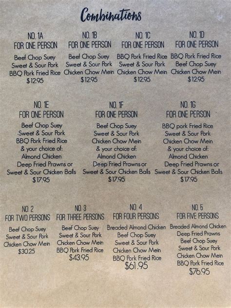 Menu at Golden Island Restaurant, Canada