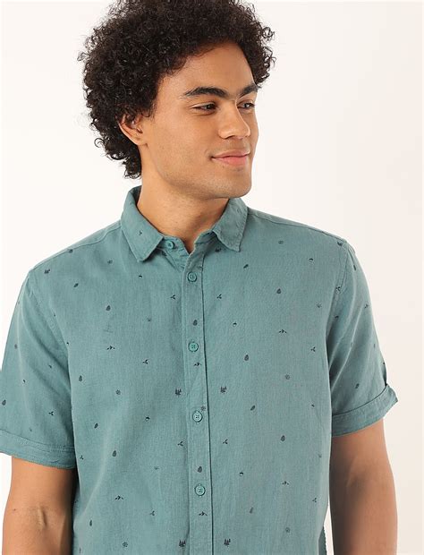 Buy Linen Mix Printed Spread Collar Shirt at Marks & Spencer