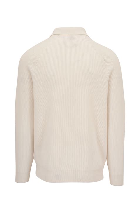 Brunello Cucinelli - Oat Cashmere Knit Polo | Mitchell Stores