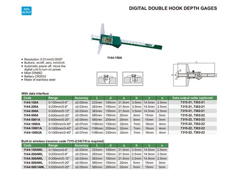 INSIZE Digital Double Hook Depth Gage 1144