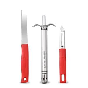 FACKELMANN 3 Pc Stainless Steel Knife, Peeler and Gas Lighter Set for ...