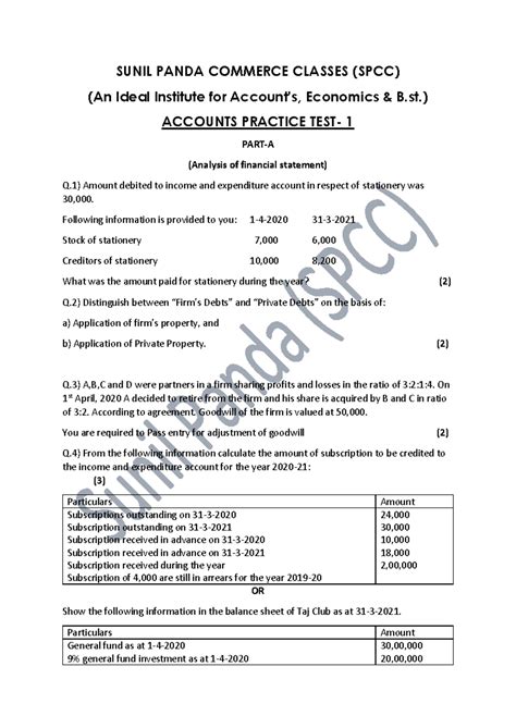 SPCC Accounts Practice Test-1: Most Expected Sample Questions - Studocu